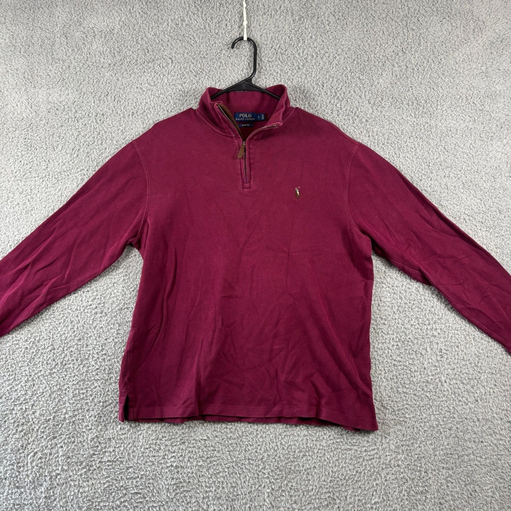 Polo Ralph Lauren Mens Estate Rib Quarter Zip Pullover Burgundy Cotton Large L